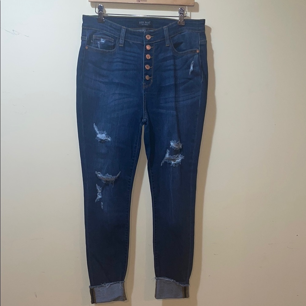 Judy Blue Dark Indigo Distressed Skinny Jeans